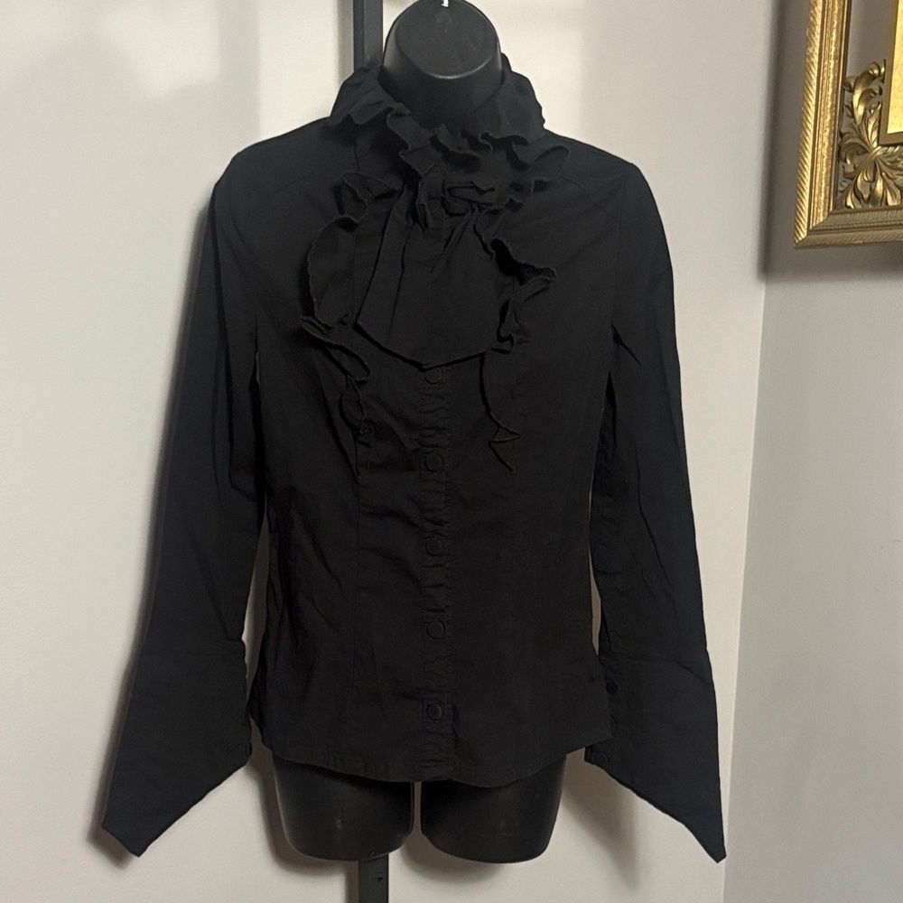 Killstar Medium Black Button Down Ruffle Blouse S… - image 1